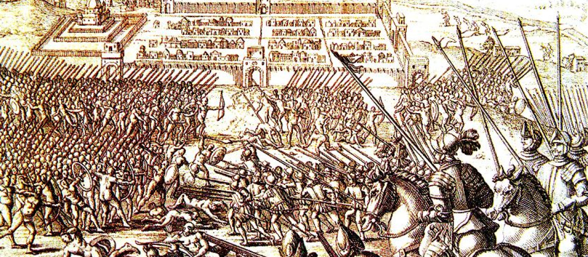 Pintura colonial sobre el cerco del Cuzco; se puede ver la plaza Huaccaypata al fondo