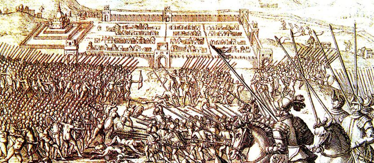 Pintura colonial sobre el cerco del Cuzco; se puede ver la plaza Huaccaypata al fondo