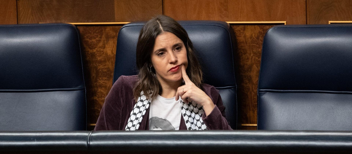 La ministra de Igualdad en funciones, Irene Montero, durante la segunda sesión del debate de investidura de Pedro Sánchez como presidente de Gobierno, en el Congreso de los Diputados, a 16 de noviembre de 2023, en Madrid (España). El Salón de Plenos del Congreso acoge desde ayer, 15 de noviembre, el debate de investidura del presidente del Gobierno en funciones, Pedro Sánchez. El secretario general del PSOE tiene el apoyo de 179 diputados de los 350 del Congreso. Está previsto que hoy votarán a favor de que el líder socialista sea presidente del Gobierno tras exponer su programa, PSOE, Sumar, ERC, Junts, EH Bildu, PNV, BNG y Coalición Canaria frente a los 171 en contra de PP, Vox y UPN. El acto se celebra en un momento de tensión por las concentraciones en la sede del PSOE en Ferraz y protestas en contra de la ley de amnistía registrada por los socialistas que beneficia a los implicados del 'procés'.
16 NOVIEMBRE 2023;MADRID;CONGRESO DE LOS DIPUTADOS;INVESTIDURA;SÁNCHEZ;ACUERDO JUNTS Y PSOE
Alejandro Martínez Vélez / Europa Press
16/11/2023
