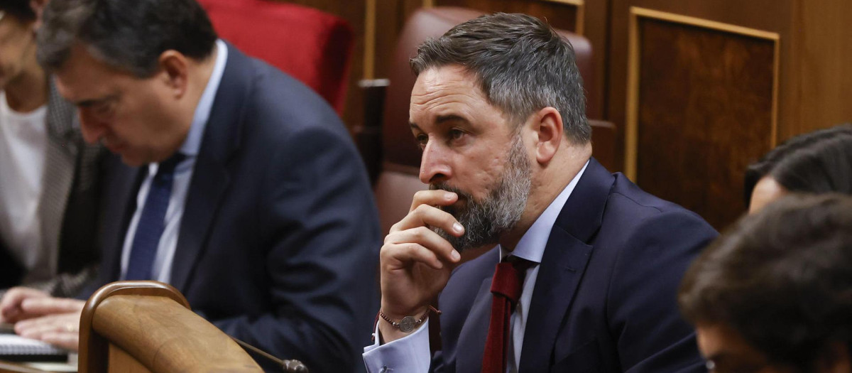 El líder de Vox Santiago Abascal durante la segunda jornada de la investidura de Sánchez
