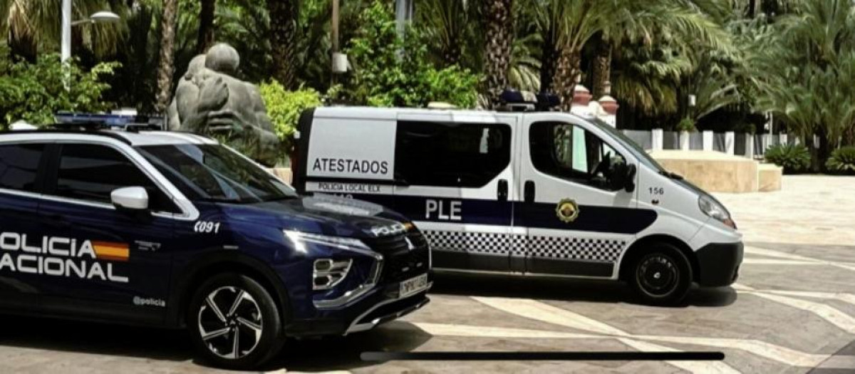 Un furgón de la Policía Local de Elche junto a un vehículo del CNP