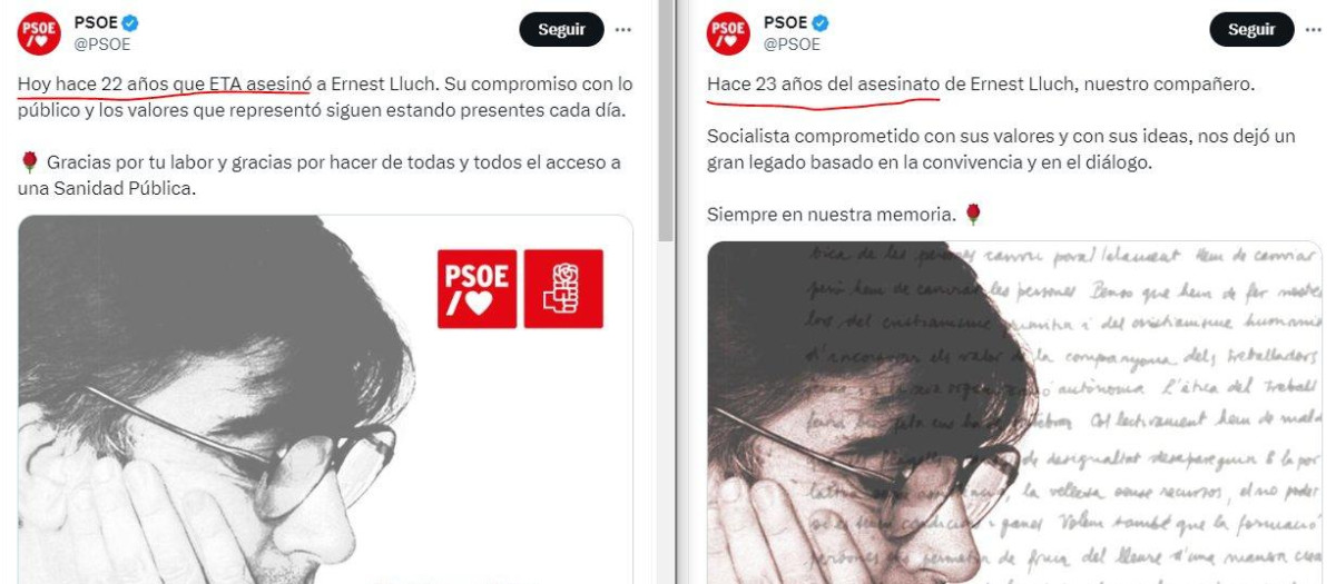 El PSOE recuerda el asesinato de Ernest Lluch pero, este año, sin mencionar a ETA