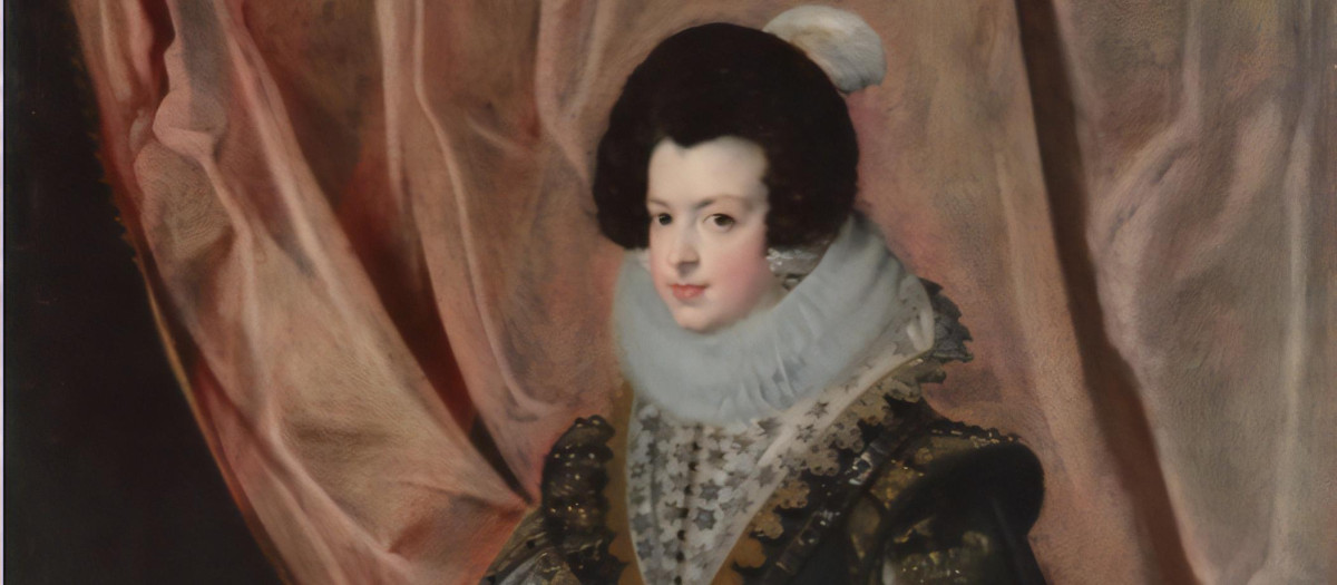 NUEVA YORK, 30/11/2023.- Un gran retrato de la reina Isabel de Borbón firmado por Diego Velázquez saldrá a subasta el próximo febrero en la casa Sotheby's de Nueva York con un precio estimado en 35 millones de dólares (casi 32 millones de euros), informó hoy la entidad. El cuadro, finalizado a principios de la década de 1630, es la obra más importante de Velázquez que sale al mercado en medio siglo después de su retrato de Juan de Pareja y ha estado desde 1978 en una colección familiar privada, indicó Sotheby's en una nota. EFE/Sotheby's /SOLO USO EDITORIAL /NO VENTAS /SOLO DISPONIBLE PARA ILUSTRAR LA NOTICIA QUE ACOMPAÑA /CRÉDITO OBLIGATORIO