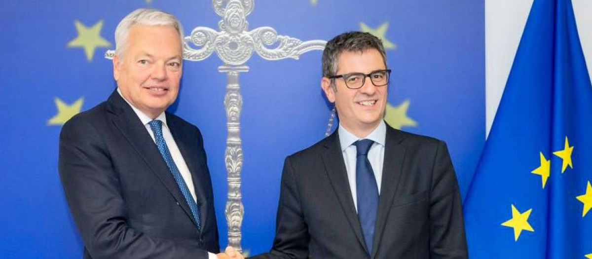 Imagen del encuentro entre el comisario Reynders y el ministro Bolaños en Bruselas