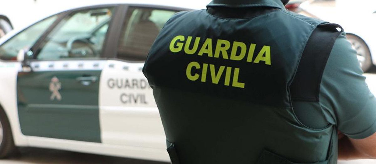 Un agente de la Guardia Civil, de espaldas, junto a un vehículo oficial.