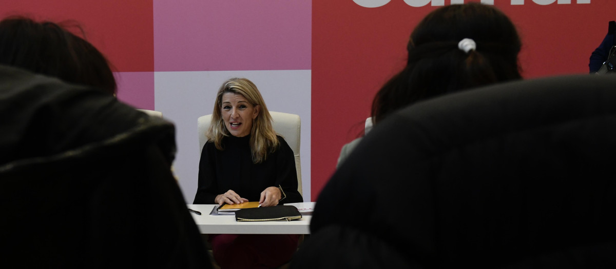 Yolanda Díaz, durante una reunión de Sumar la semana pasada