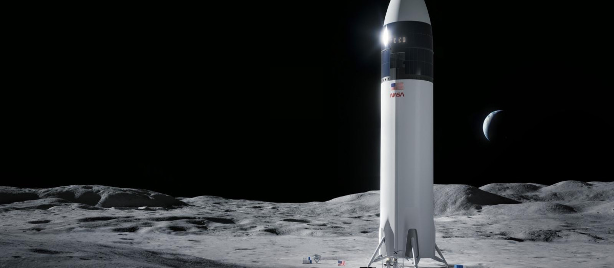 Ilustración de la nave Starship de SpaceX en un alunizaje