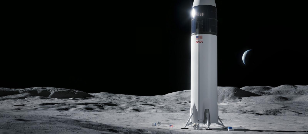 Ilustración de la nave Starship de SpaceX en un alunizaje