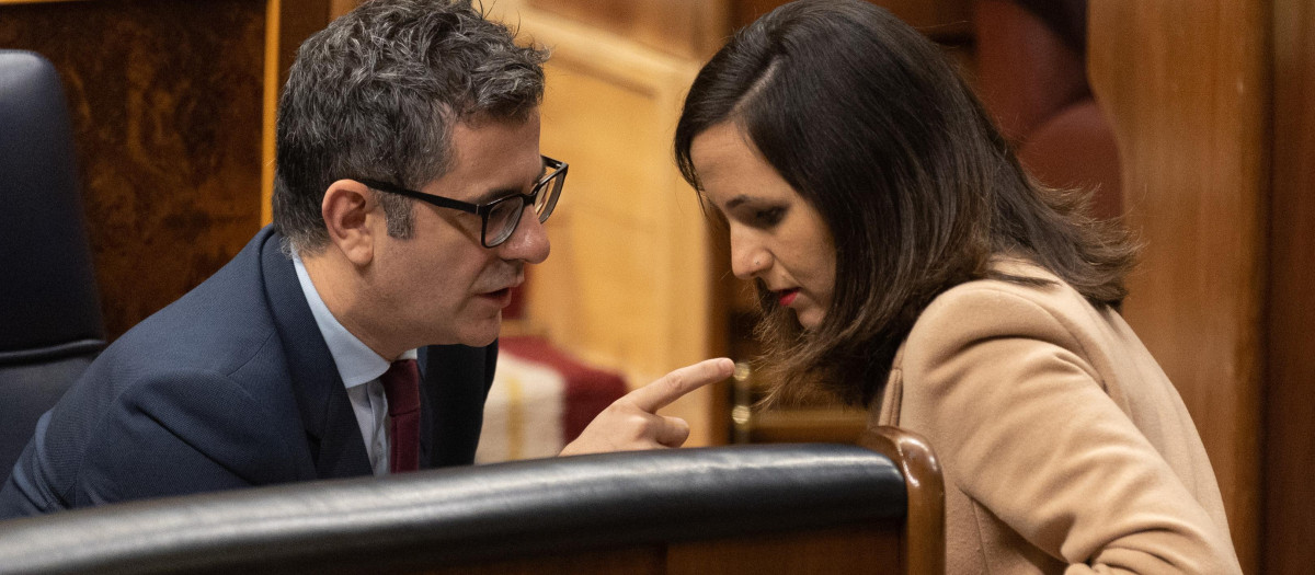 Félix Bolaños y Ione Belarra, en el Congreso durante la pasada legislatura