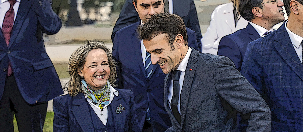 Ilustración Nadia Calviño Emmanuel Macron