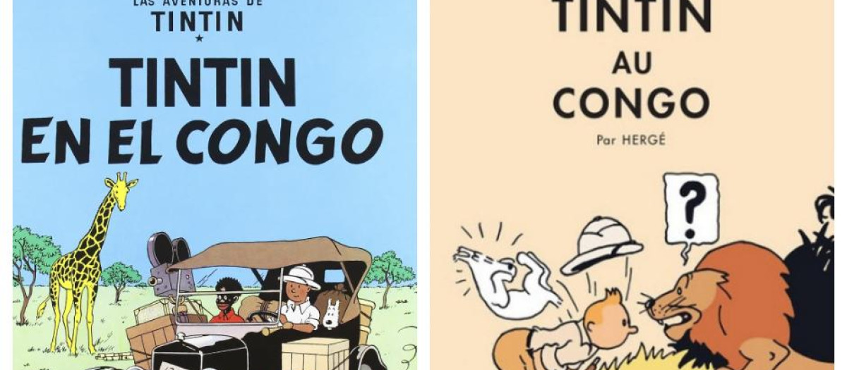 Portada original y portada actual de Tintín en el Congo