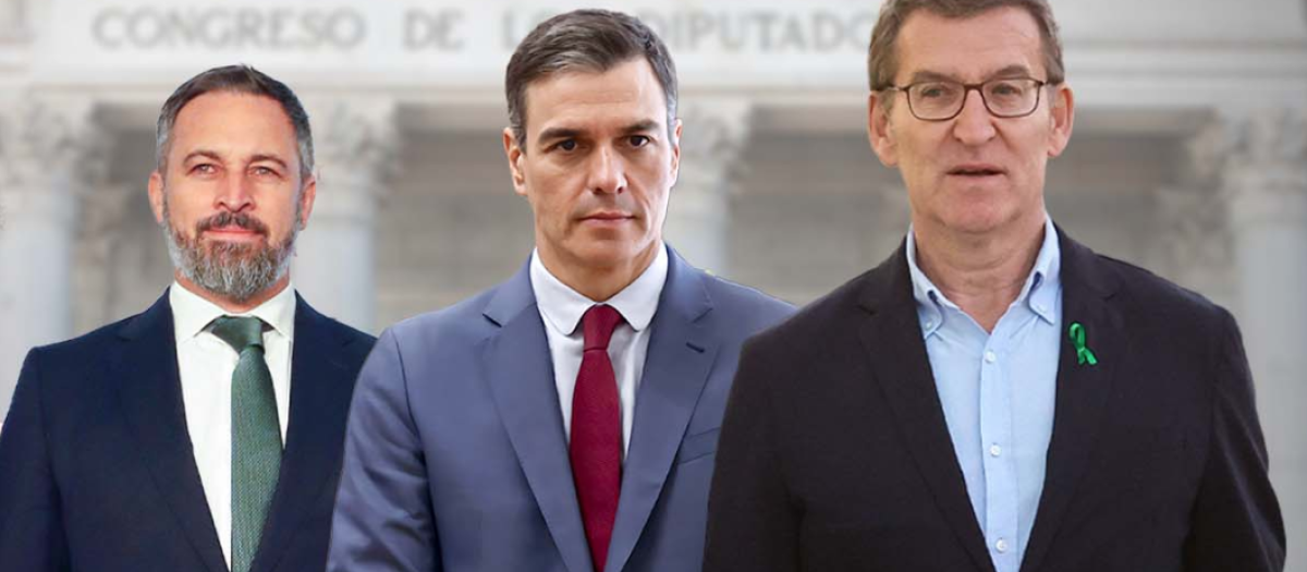 Montaje de Santiago Abascal, Pedro Sánchez y Alberto Núñez Feijóo