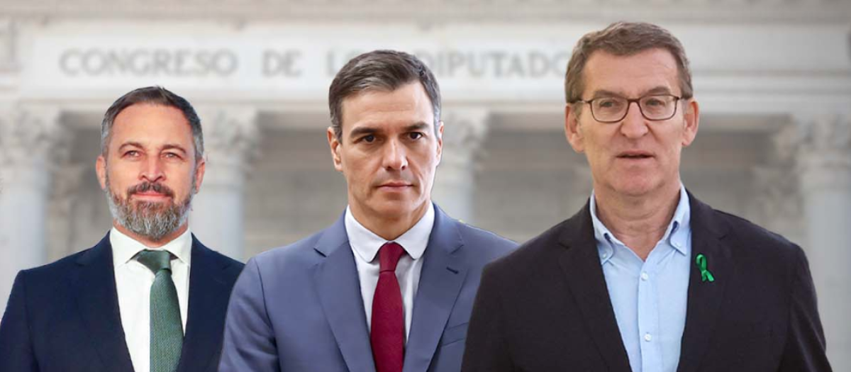 Montaje de Santiago Abascal, Pedro Sánchez y Alberto Núñez Feijóo
