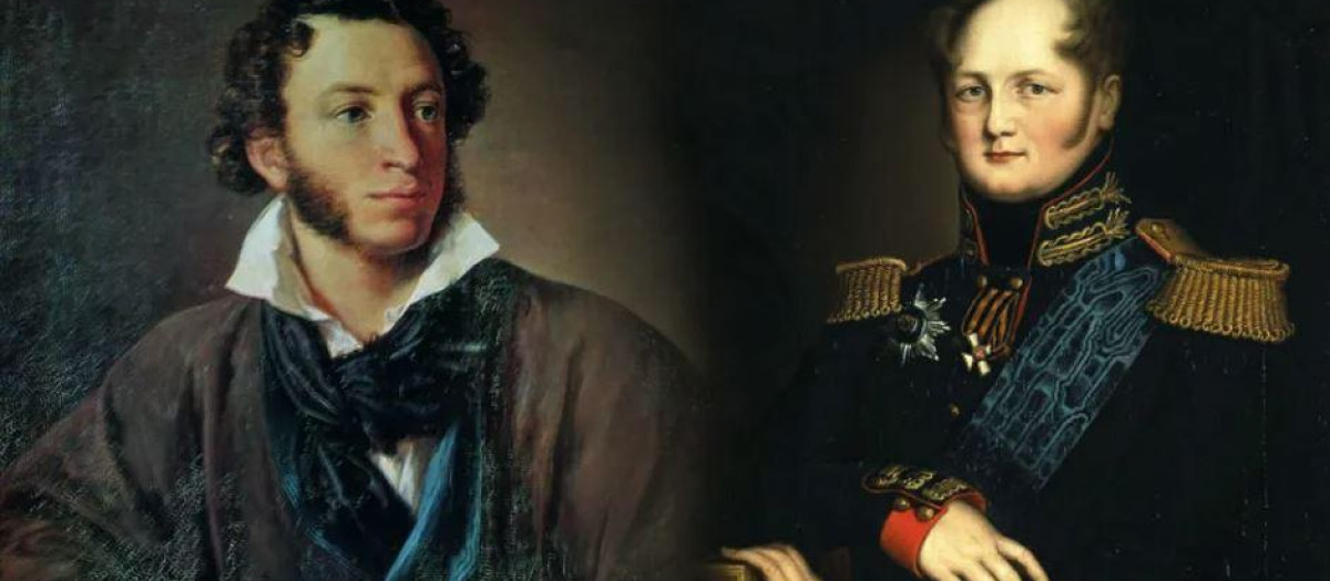 Representación de Pushkin y el zar Alejandro I