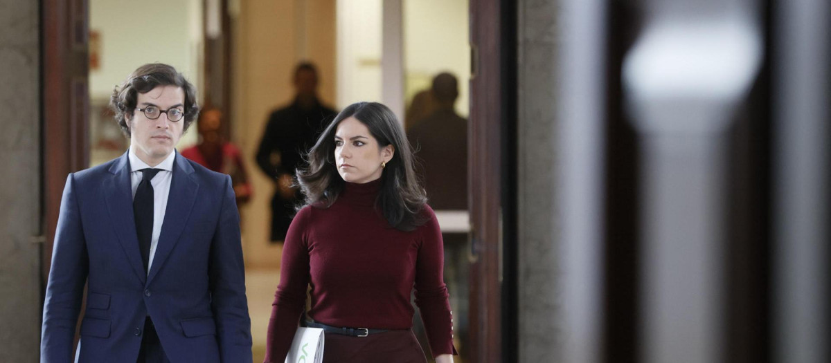 Los diputados de Vox Maria José Rodríguez y José María Figaredo (i) a su llegada a la reunión de la Junta de Portavoces