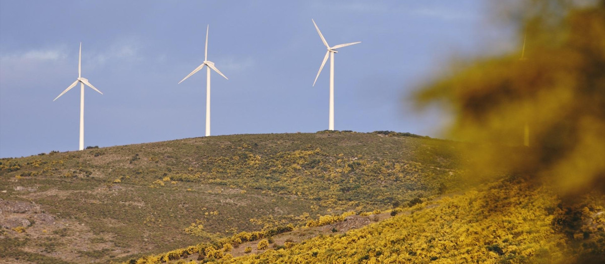 Aerogeneradores en el parque eólico de Serra do Larouco, en Orense