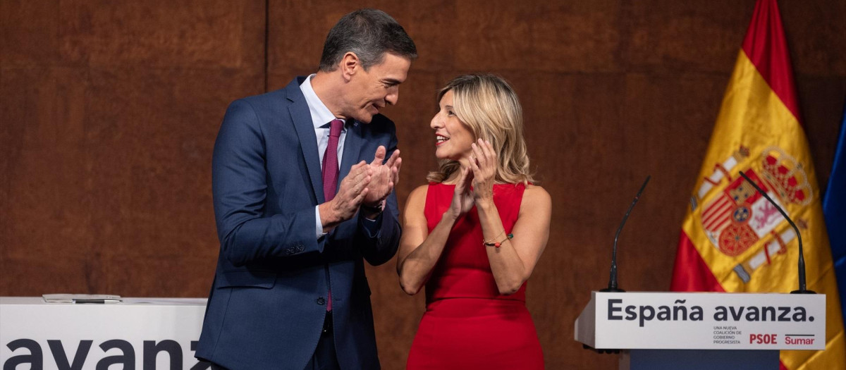 El presidente del Gobierno, Pedro Sánchez y la líder de Sumar y ministra de Trabajo en funciones, Yolanda Díaz.