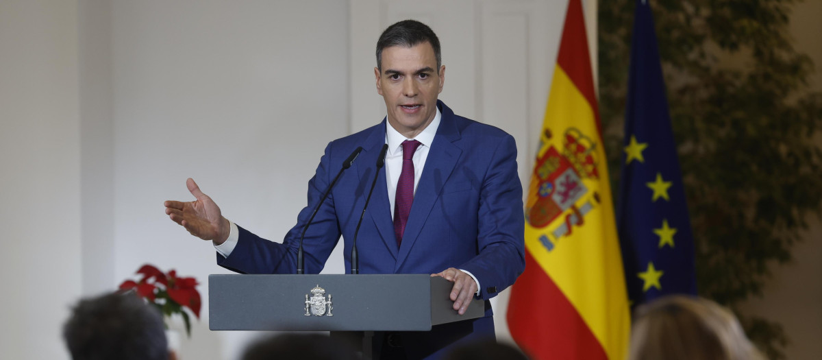 Pedro Sánchez, durante su comparecencia en la Moncloa