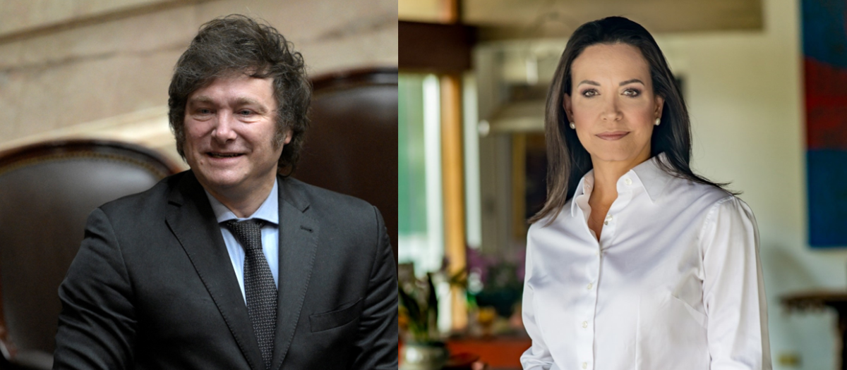 Javier Milei, presidente de Argentina, y María Corina Machado, líder opositora venezonala