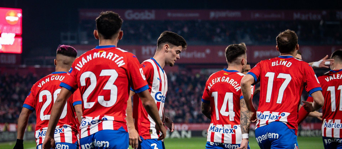 Los jugadores del Girona celebran un gol esta temporada