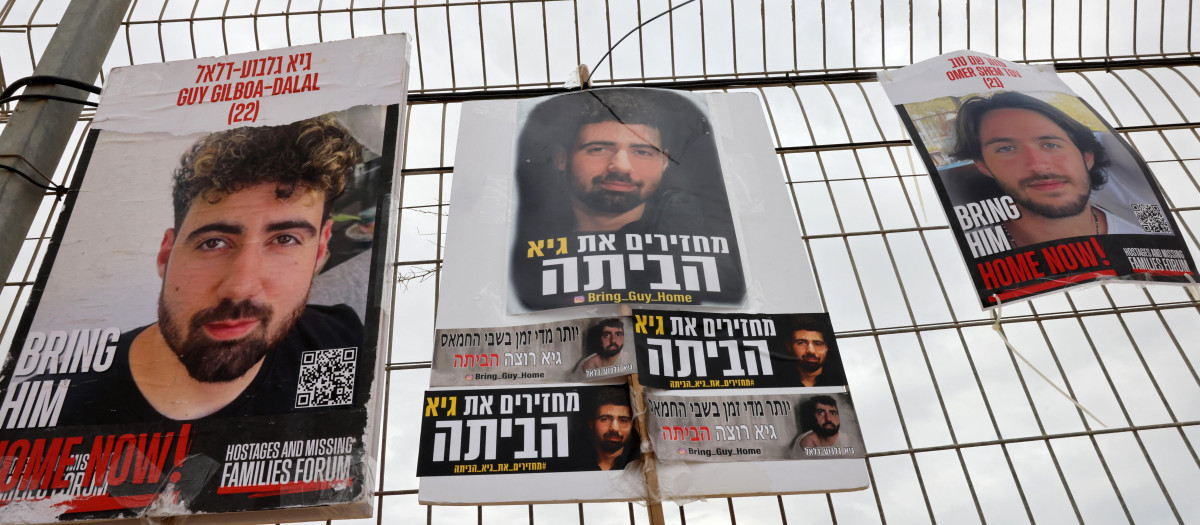 Retratos de civiles israelíes víctimas de Hamás en la frontera con Gaza