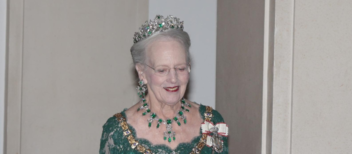 Spanish Kings Felipe VI and Queen Letizia with Queen Margrethe II of Denmark attending official dinner ceremony for Spanish King on the ocassion of their official visit to Denmark at the RoyalChristianborgPalace in Copenhague on Monday, 6 November 2023.