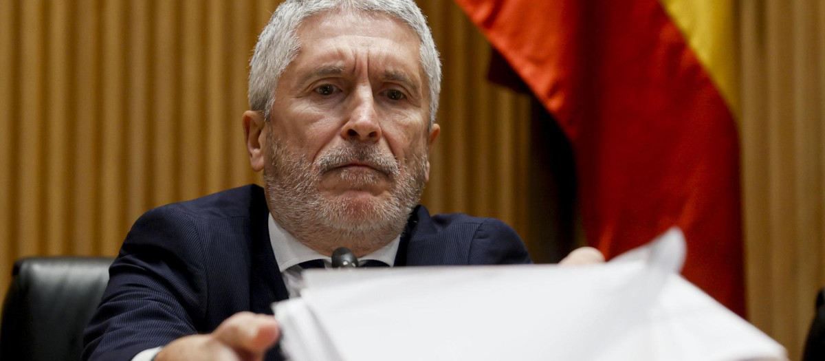 El ministro del Interior, Fernando Grande-Marlaska, durante su comparecencia en la Comisión de Interior