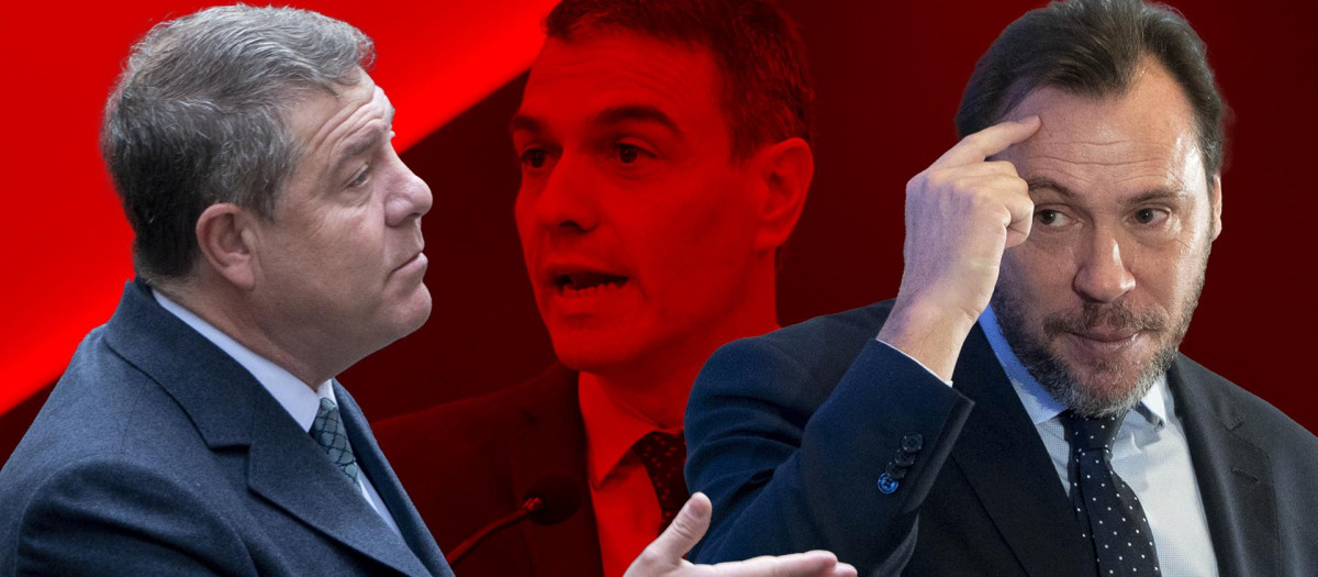 Fotomontaje de García-Page, Pedro Sánchez y Óscar Puente