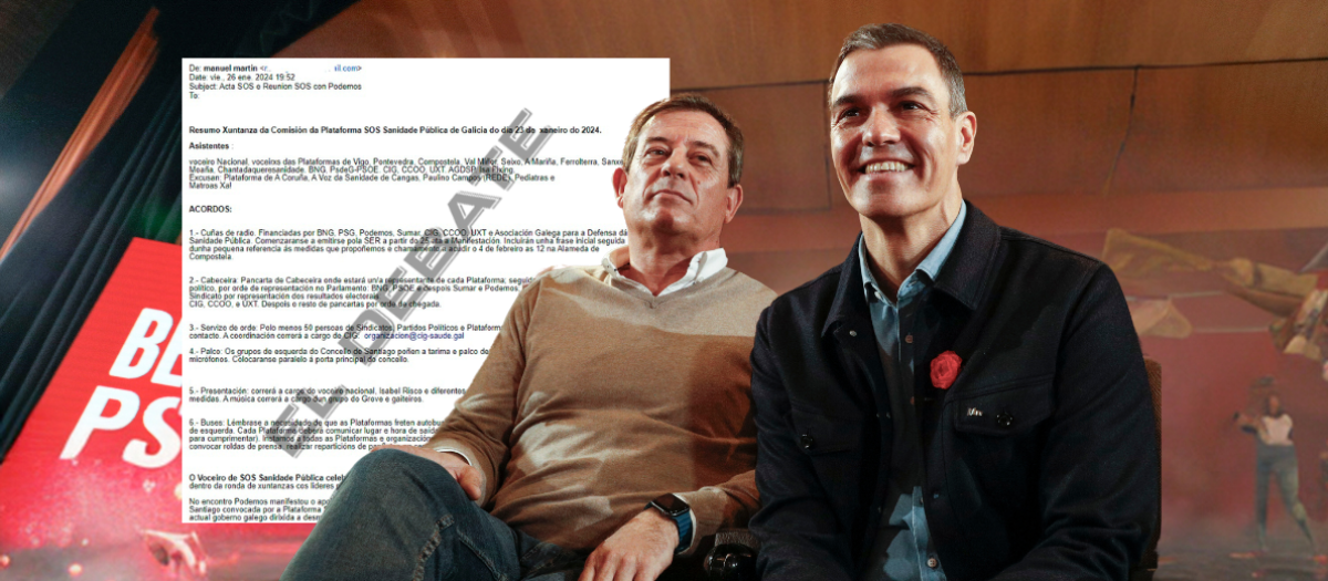 Pedro Sánchez y el candidato del PSOE a la Xunta, José Manuel Besteiro