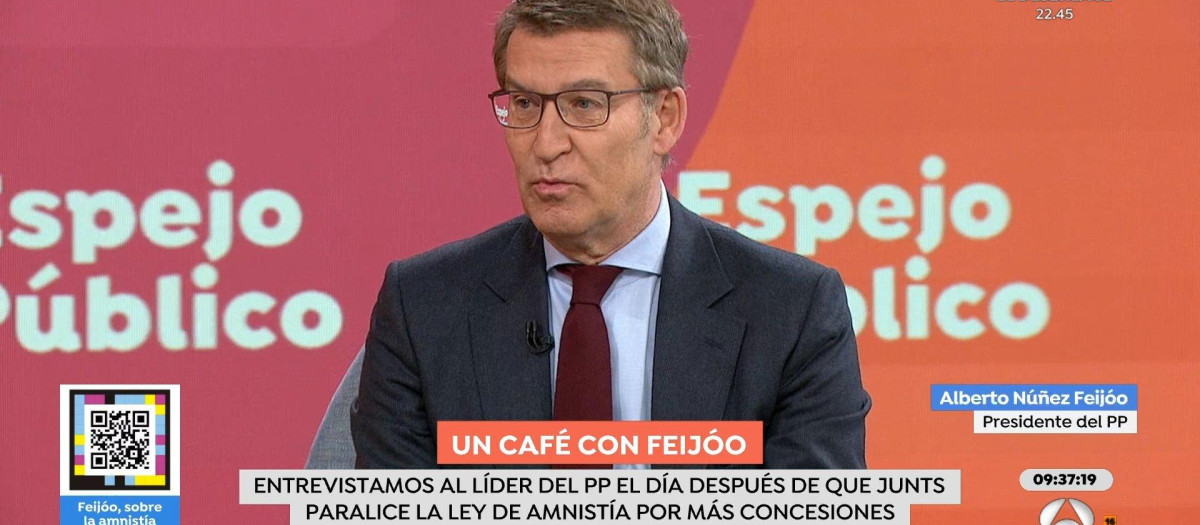 El presidente del PP, Alberto Núñez Feijóo, en Atresmedia