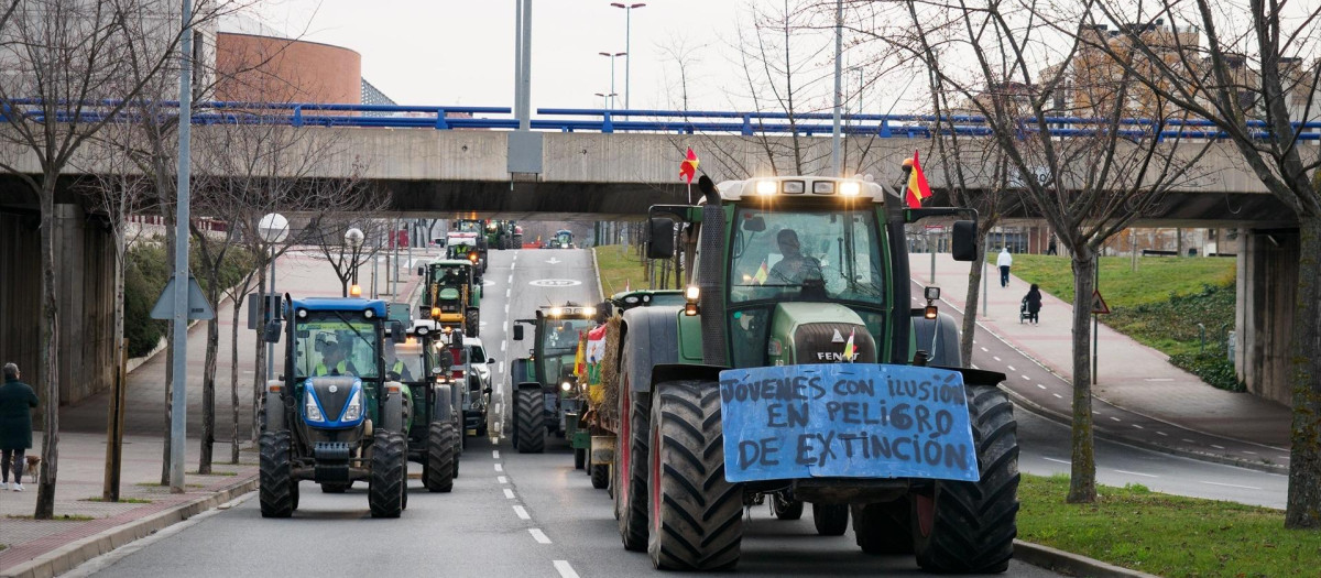 Tractores marchan por la carretera Pradoviejo de Logroño.