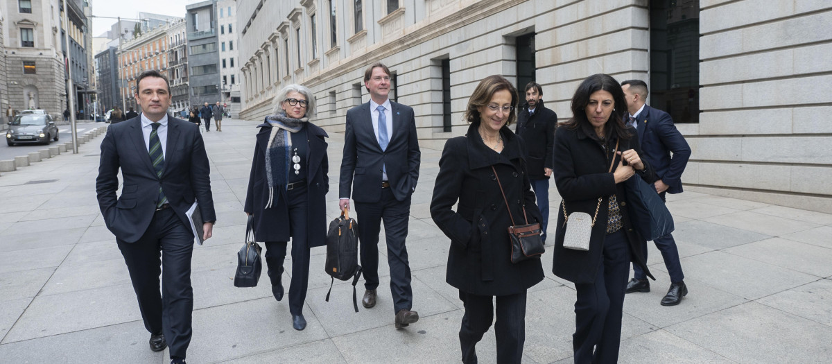 Los miembros de la Comisión de Venecia, en las inmediaciones del Congreso