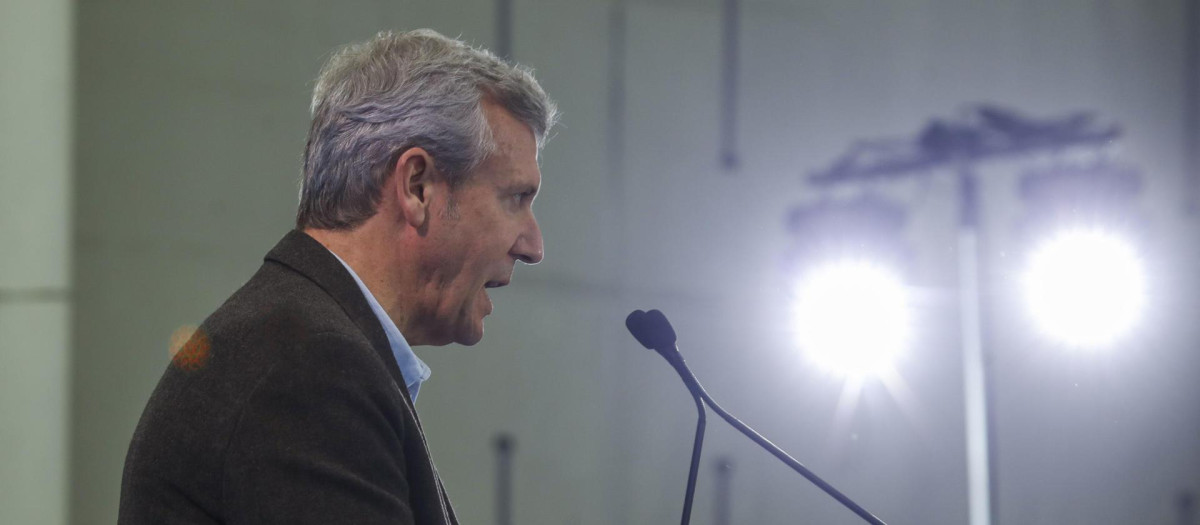 El presidente de la Xunta y candidato del PP a la reelección, Alfonso Rueda, en un mitin en La Estrada