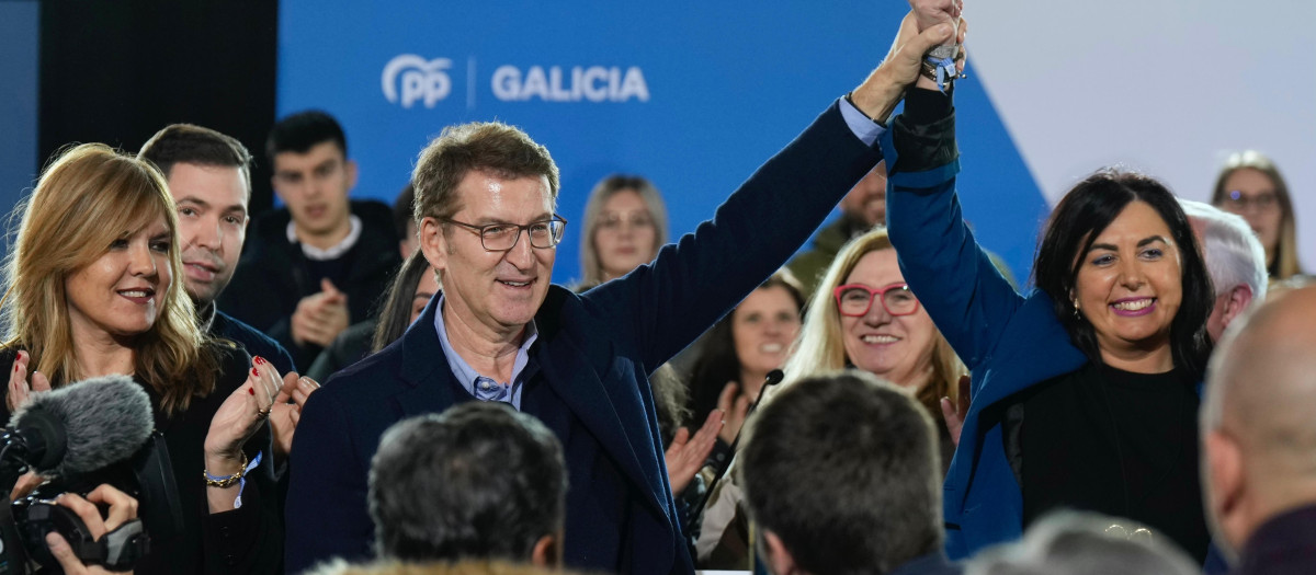 El presidente del Partido Popular, Alberto Núñez Feijóo, durante un mitin en Lugo