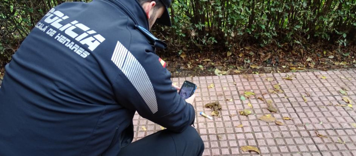 Agente recogiendo una muestra de heces