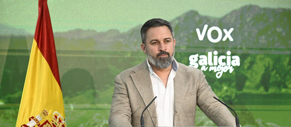 El presidente de VOX, Santiago Abascal, ofrece una rueda de prensa