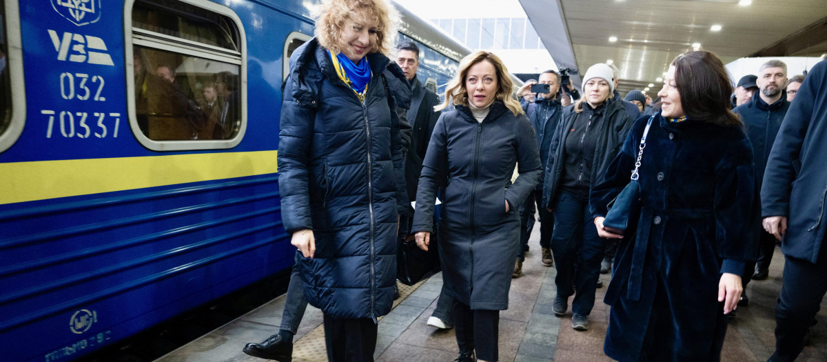 Giorgia Meloni, primer ministra de Italia a su llegada a Kiev