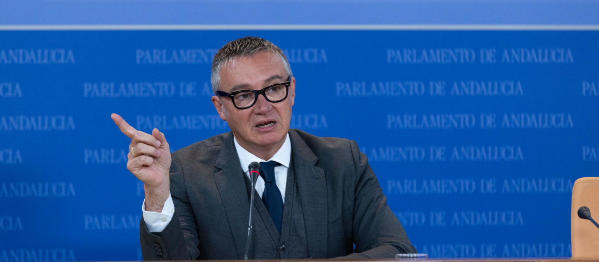El portavoz de Vox en Andalucía, Manuel Gavira, en rueda de prensa