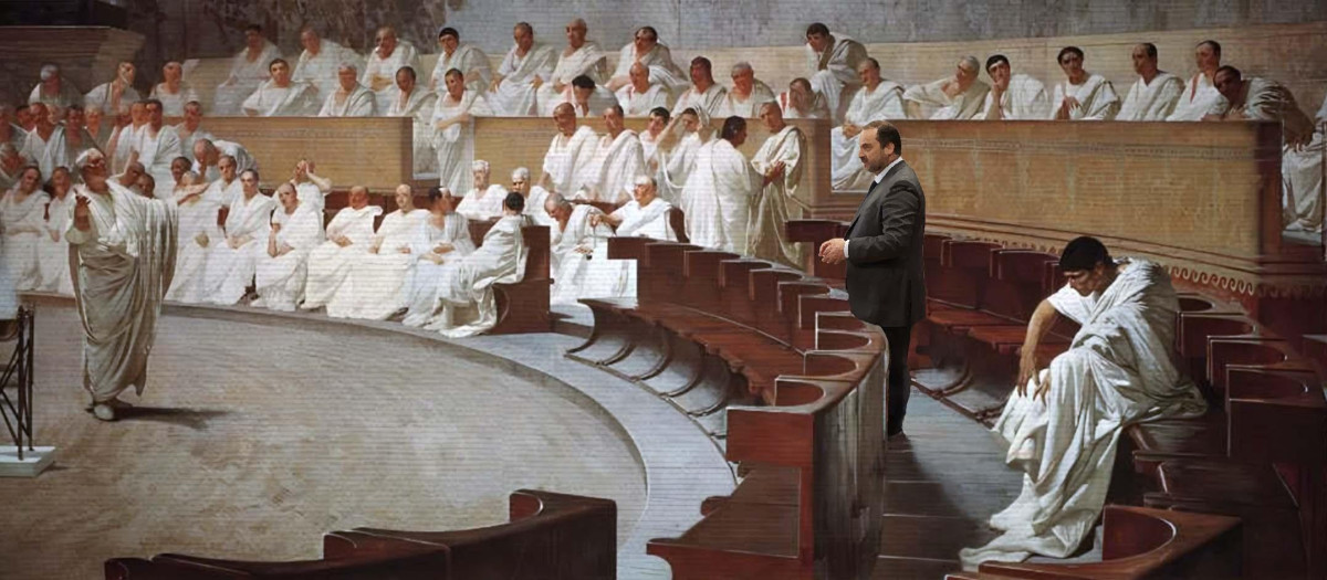 Ábalos dentro del cuadro de Cesare Maccari que representa la acusación de Cicerrón a Catilina