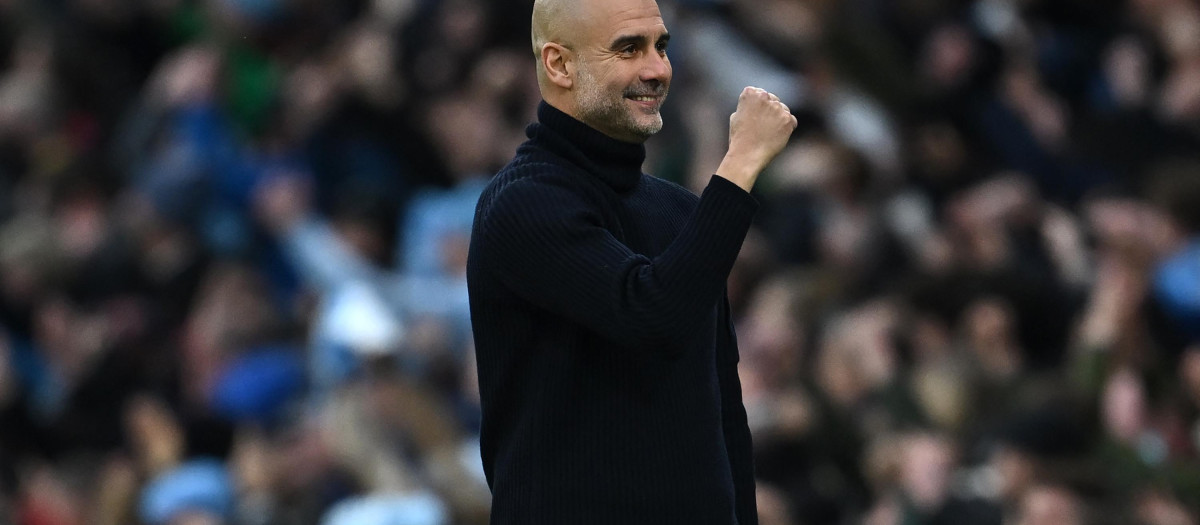 Pep Guardiola celebra un gol del City esta temporada