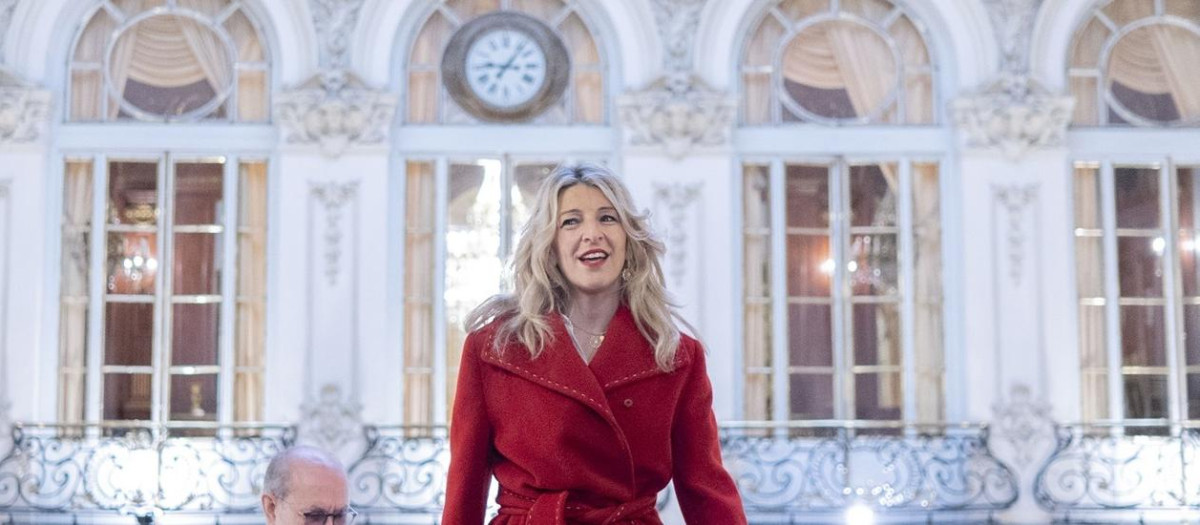 La vicepresidenta segunda y ministra de Trabajo, Yolanda Díaz, llega a un desayuno informativo de Nueva Economía Fórum, en el Real Casino Gran Círculo, a 4 de marzo de 2024, en Madrid (España). El desayuno ha sido organizado por ‘Nueva Economía Forum’, bajo el mecenazgo del grupo de Salud Asisa y Solaria.
04 MARZO 2024;PABLO BUSTINDUY;DERECHOS SOCIALES;NUEVA ECONOMIA FORUM;DESAYUNO
Alberto Ortega / Europa Press
04/3/2024
