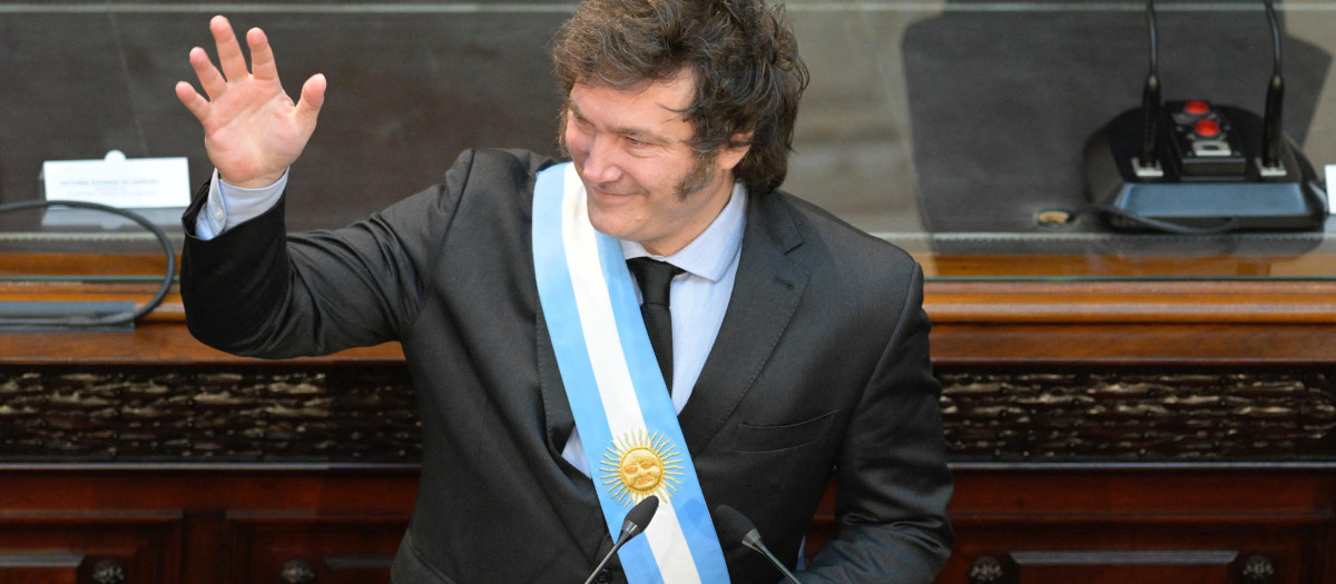 El presidente de Argentina, Javier Milei, durante un discurso en el Congreso