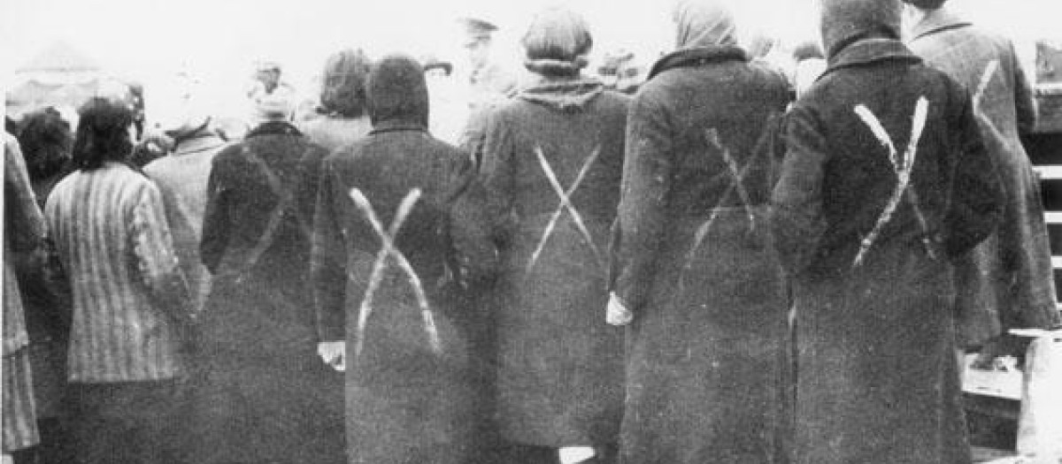 Supervivientes prisioneras del campo de concentración de Ravensbrück son seleccionadas por la Cruz Roja para su liberación