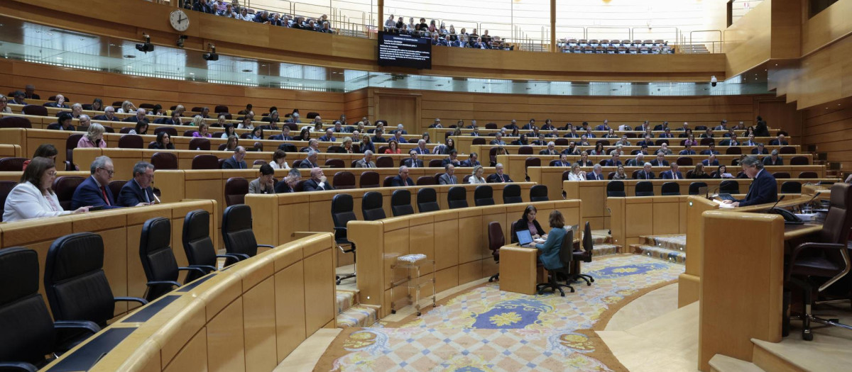 El senador del PP, Luis Javier Santamaría interviene en el Pleno para defender la creación de la comisión de investigación del caso PSOE