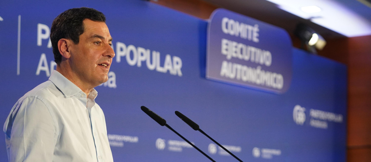 El presidente de la Junta de Andalucía, Juanma Moreno, durante su intervención en el Comité Ejecutivo del PP-A