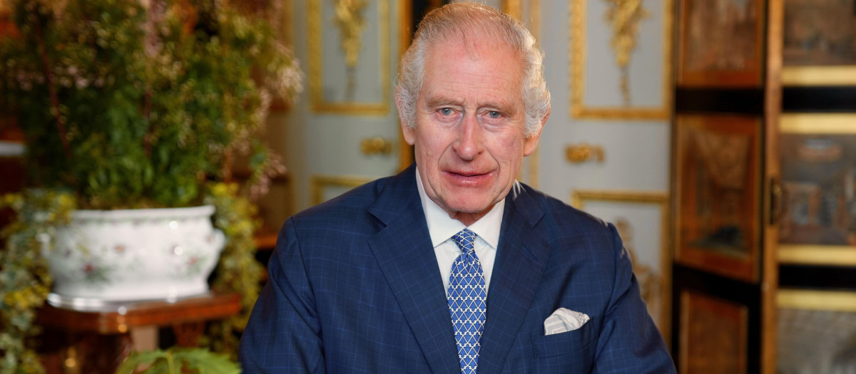 Handout photo issued by the Royal Household of King Charles III during the recording of the The King's Commonwealth message which was filmed in the White Drawing Room at WindsorCastle in February.