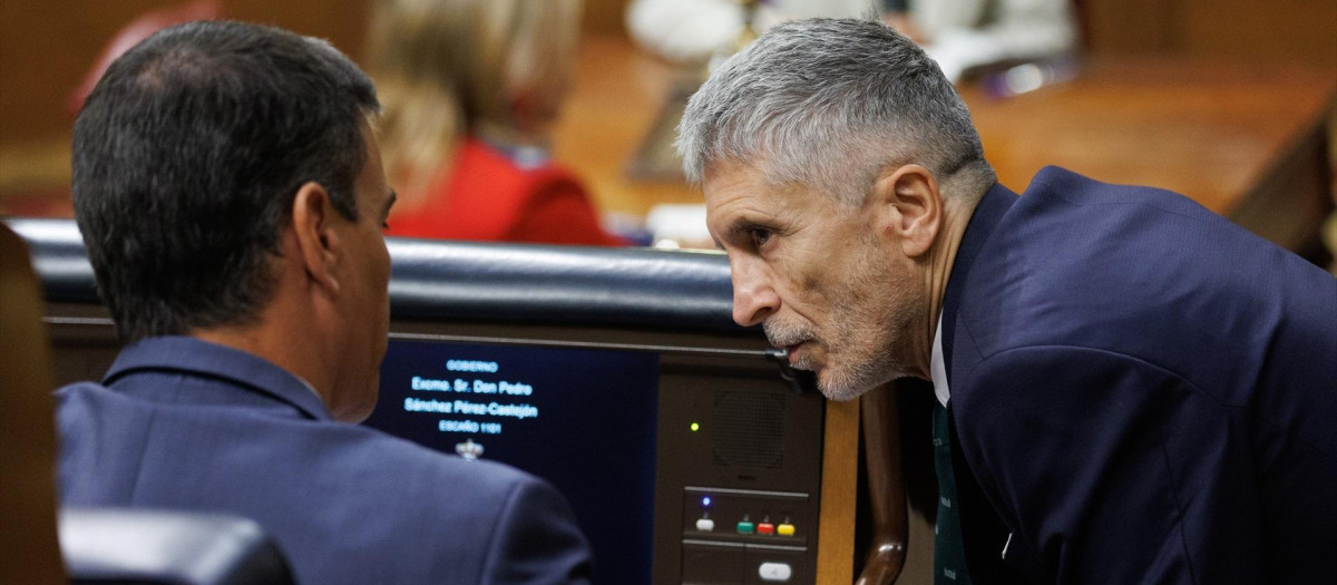 Sánchez dialoga con Marlaska recientemente.