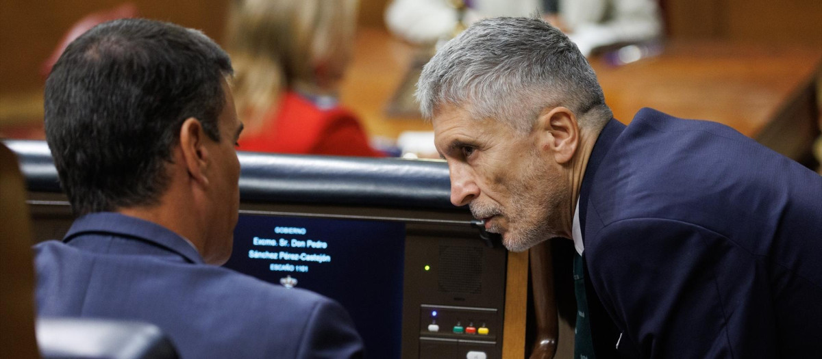 Sánchez dialoga con Marlaska recientemente.
