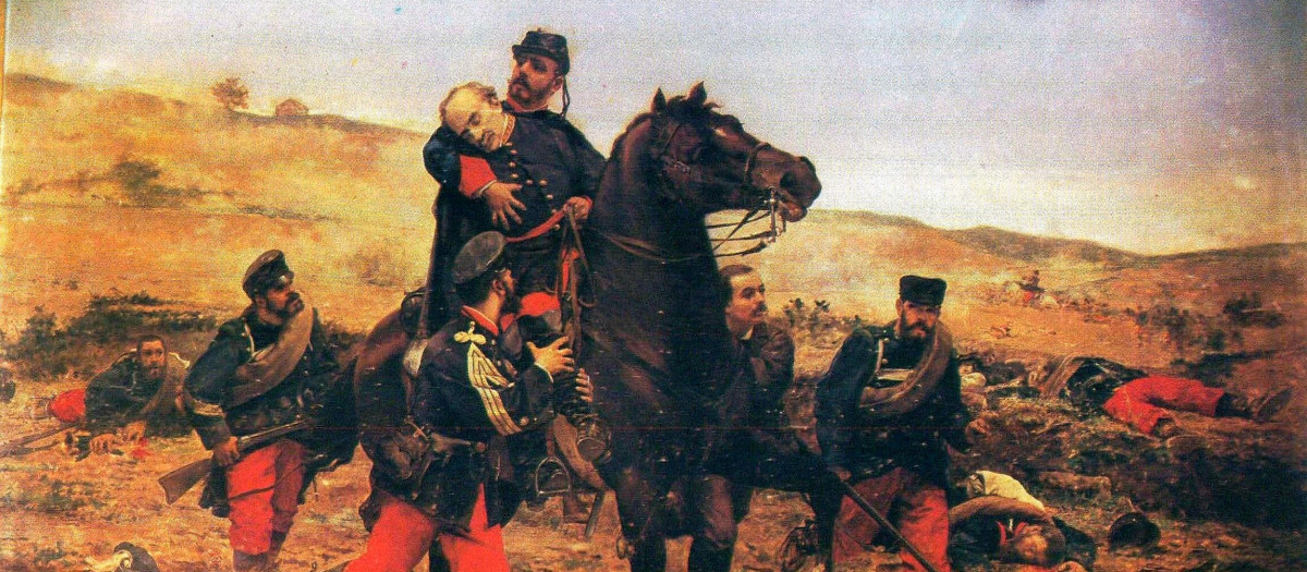La obra representa la muerte de Manuel Gutiérrez de la Concha e Irigoyen (1808-1874), marqués del Duero, durante la batalla de Abárzuza