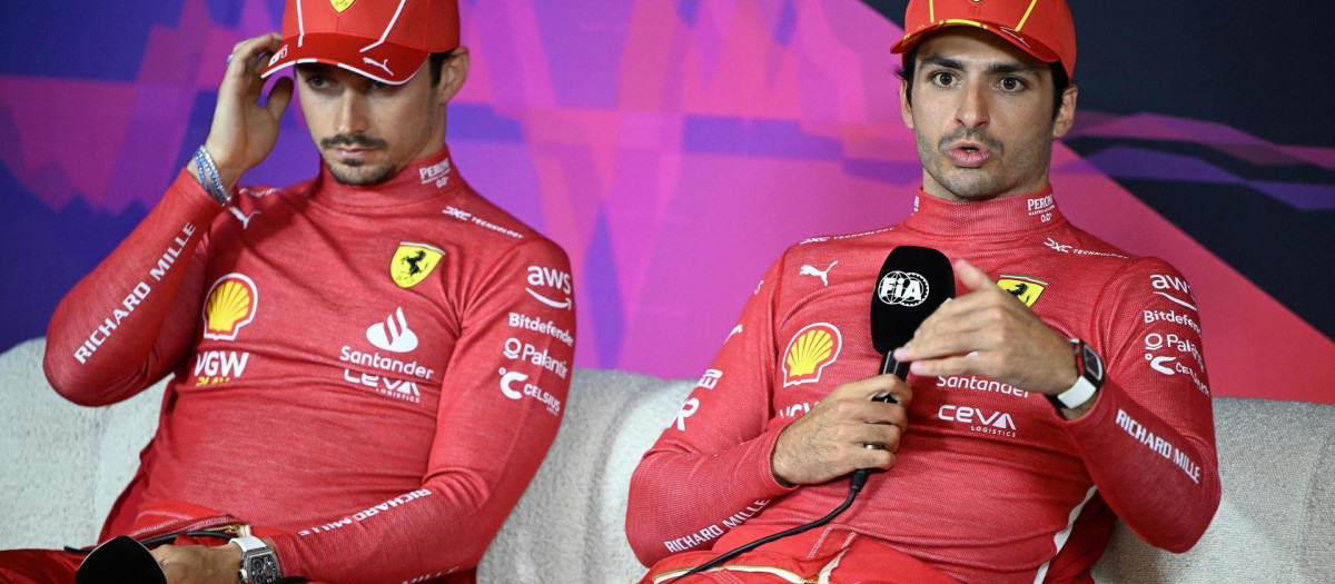 Carlos Sainz y Charles Leclerc, tras la victoria del español en el GP de Australia